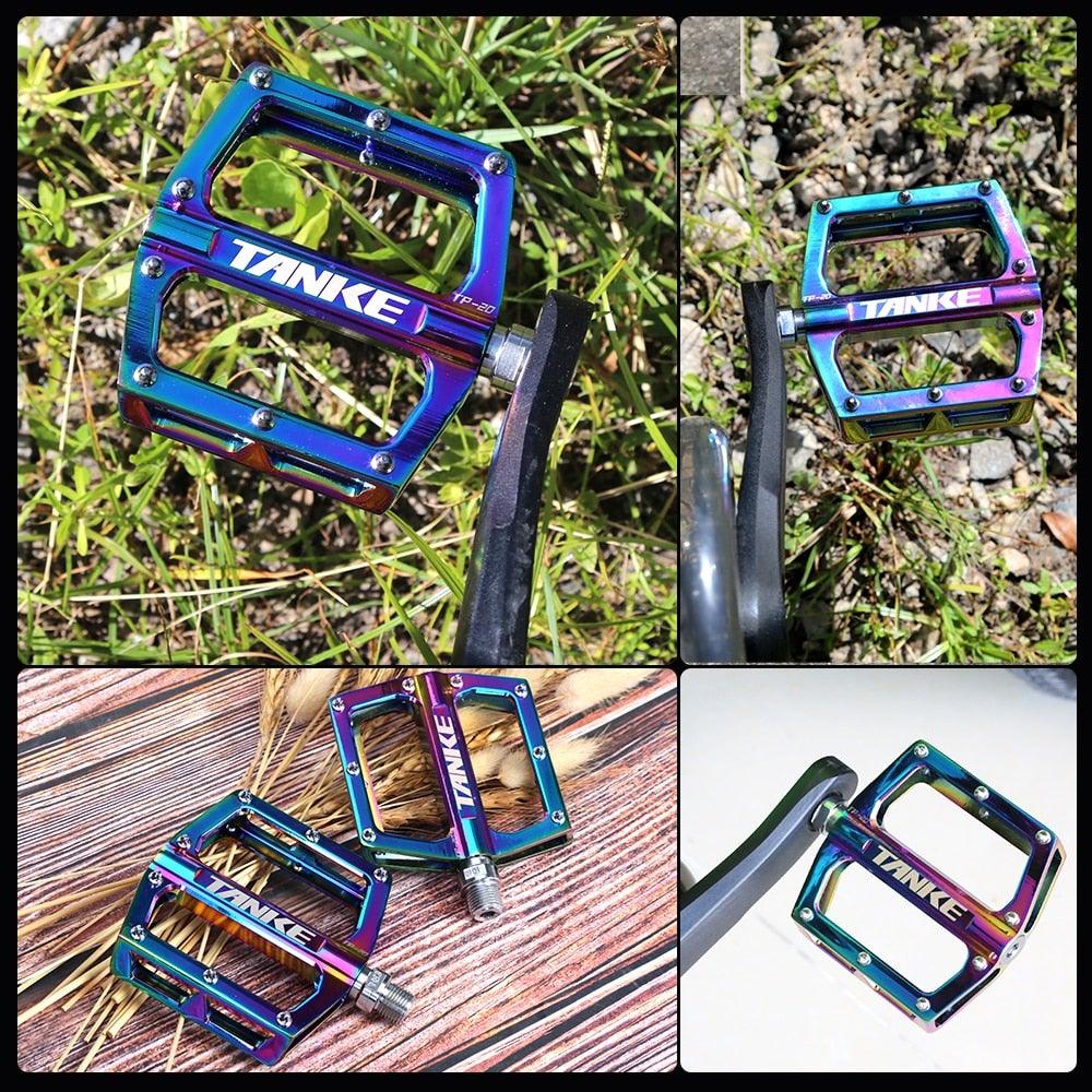 Bicycle pedals Ultralight Aluminum Alloy Colorful Hollow Anti-Skid Bearing Mountain Bike Foot pedal Pedals Aluminum Road Bike Pedals Sealed Bearing Bicycle Lightweight Platform Flat Pedals For Road Bikes