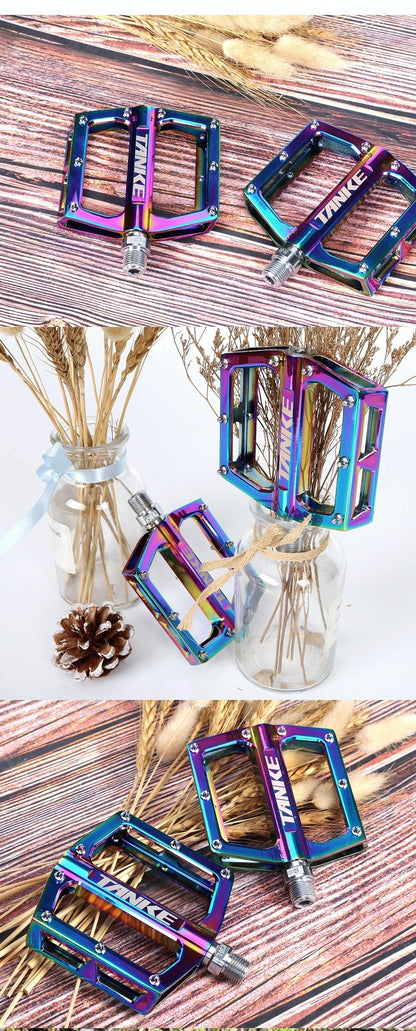 Bicycle pedals Ultralight Aluminum Alloy Colorful Hollow Anti-Skid Bearing Mountain Bike Foot pedal Pedals Aluminum Road Bike Pedals Sealed Bearing Bicycle Lightweight Platform Flat Pedals For Road Bikes
