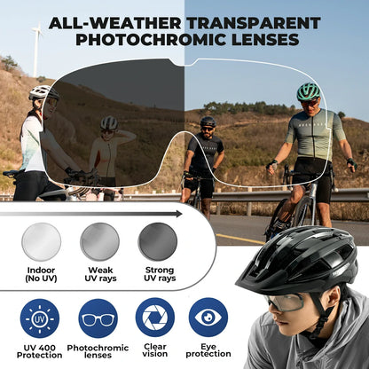 Bike Helmet with Photochromic Visor USB Rechargeable Tail Light