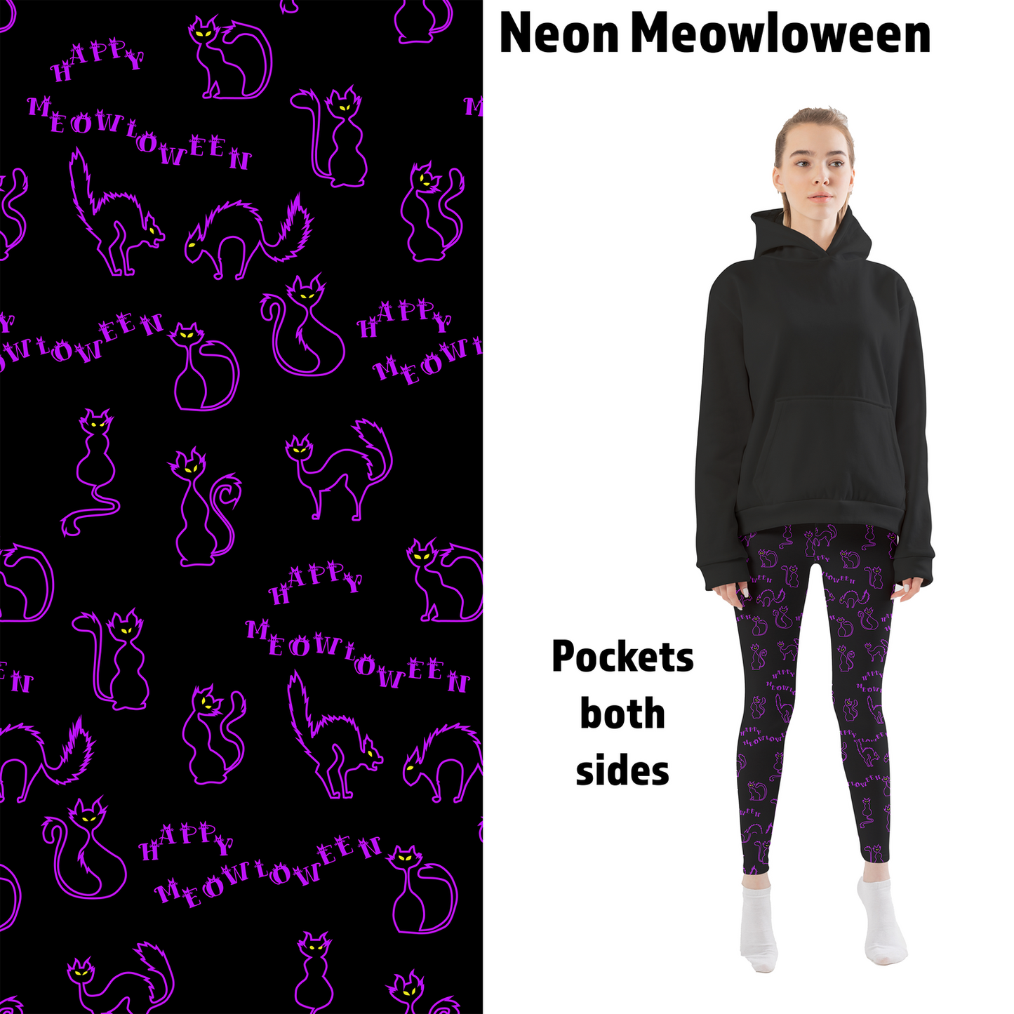 Neon Meowloween Halloween Leggings with Pockets