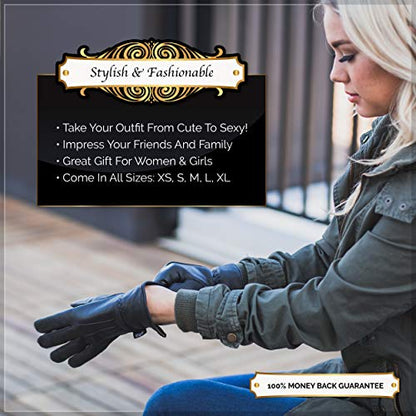 Ladies Warm Winter Dress And Work Gloves, Thermal Lining, Genuine Black Leather
