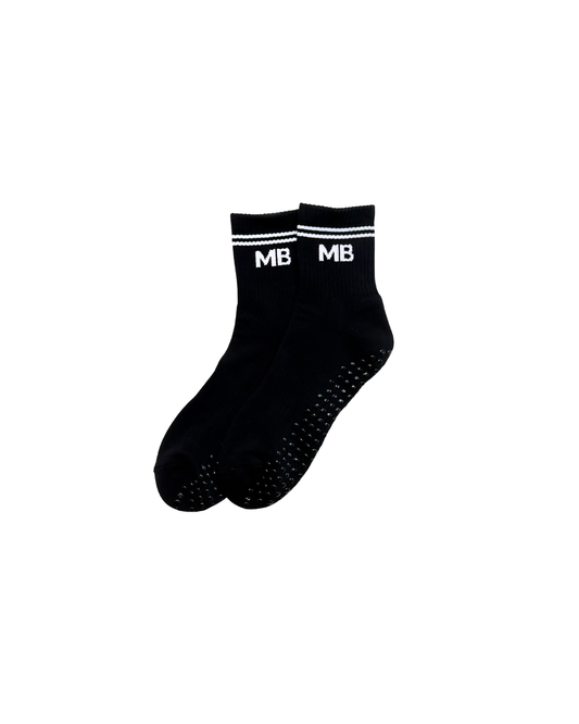 Black & White Stripe Unisex Half Crew Socks Grip Socks