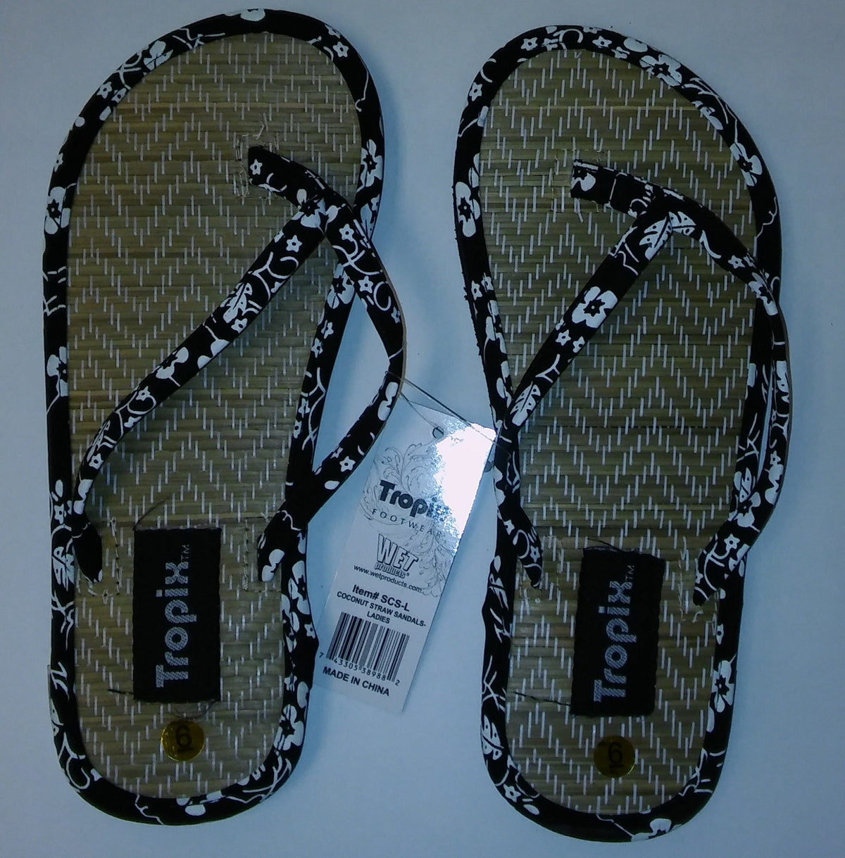 Tropix Coconut Straw Hibiscus Pattern Flip Flops