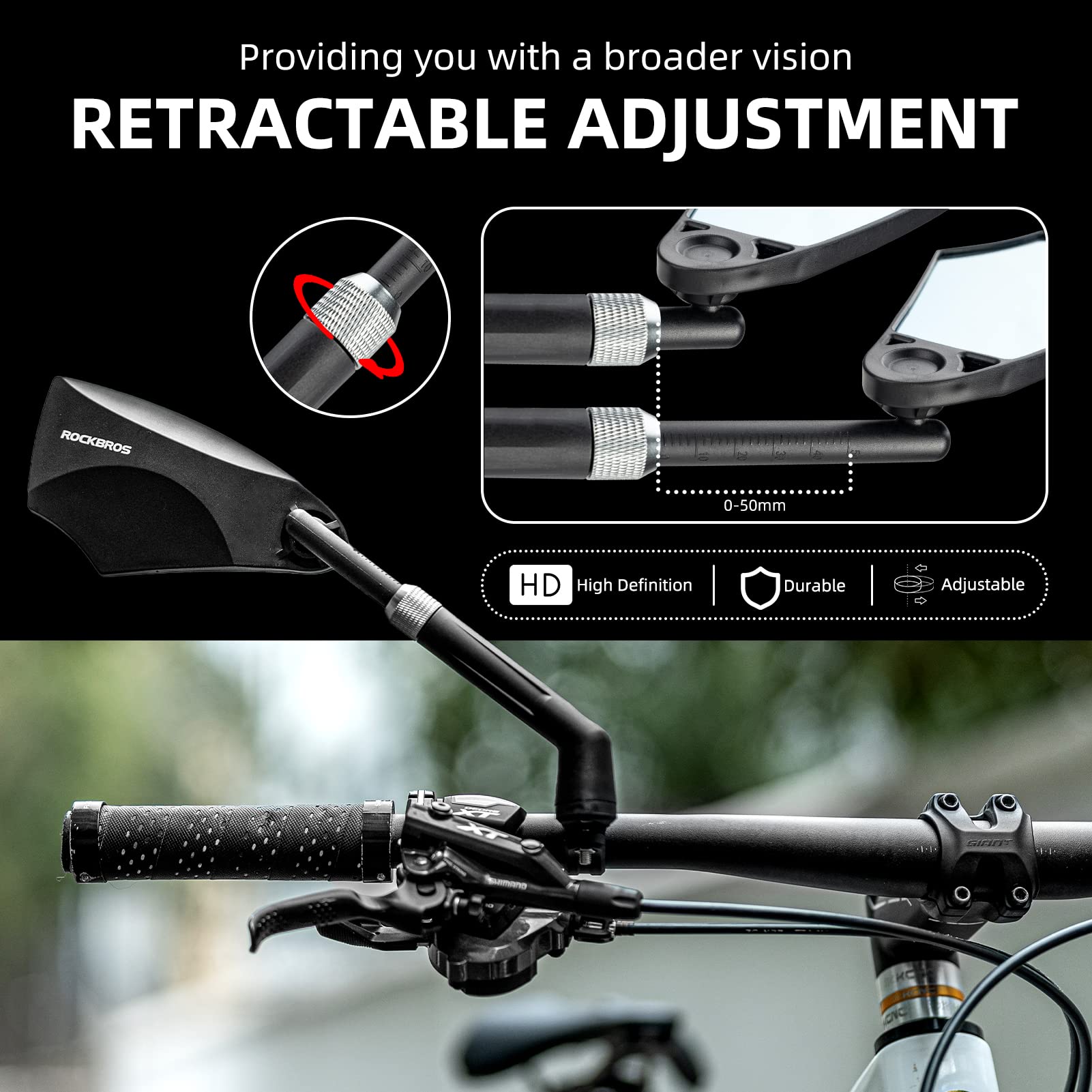 ROCKBROS 360° Adjustable Handlebar Bike Mirror with Anti-Glare Glass - Triathlete Store