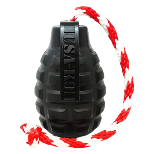 USA-K9 Magnum Grenade Durable Rubber Chew Toy, Treat Dispenser, Reward Toy, Tug Toy, and Retrieving Toy - Black Magnum