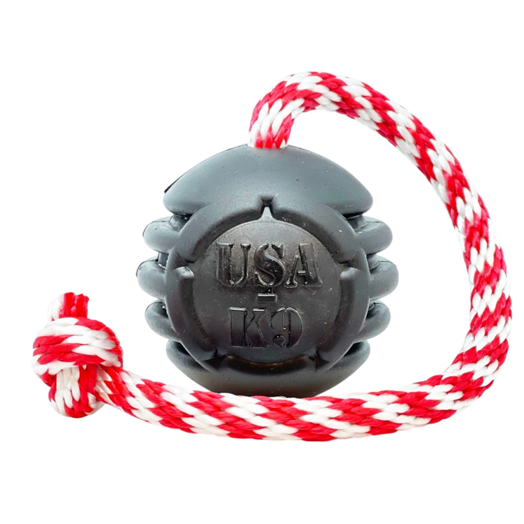 USA-K9 Magnum Black Stars and Stripes Ultra-Durable  Rubber Chew Toy, Reward Toy, Tug Toy, and Retrieving Toy - Black