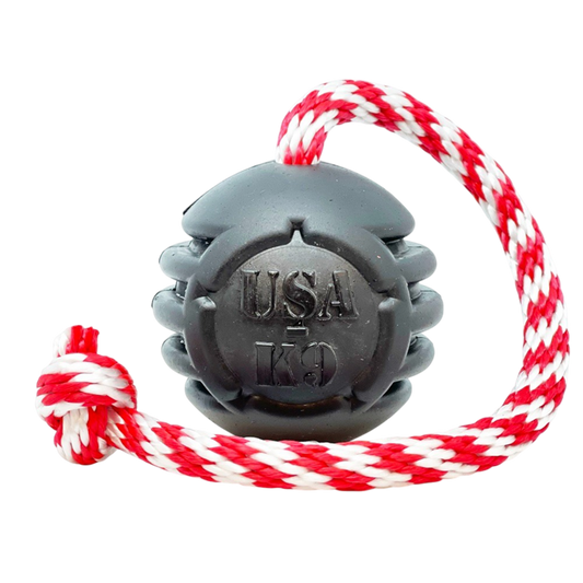 USA-K9 Magnum Black Stars and Stripes Ultra-Durable  Rubber Chew Toy, Reward Toy, Tug Toy, and Retrieving Toy - Black