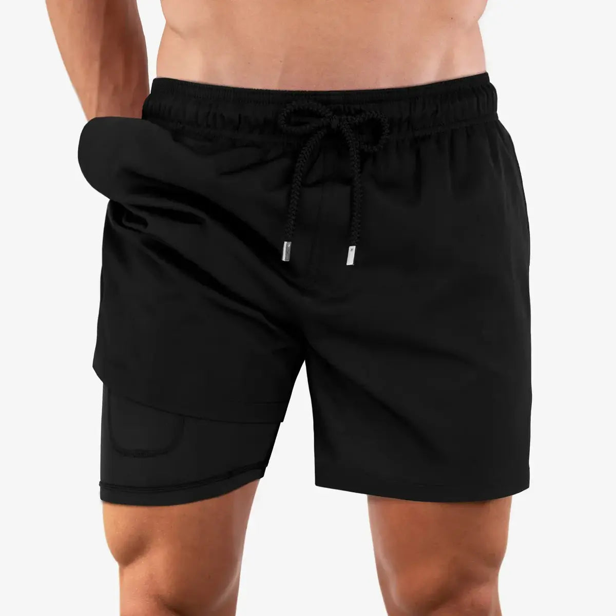Black Onyx Hybrid Short, Compression Lined Swim and Resort Trunk