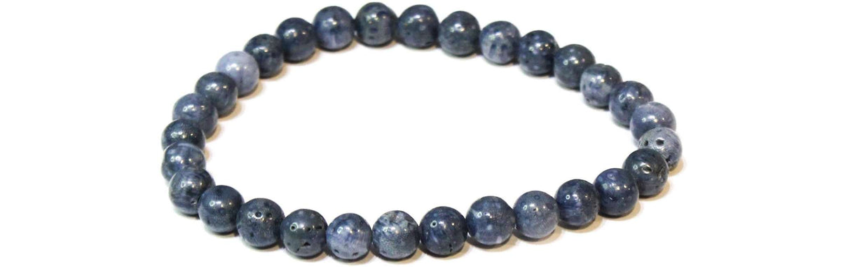 Blue Coral Round Bead Bracelet
