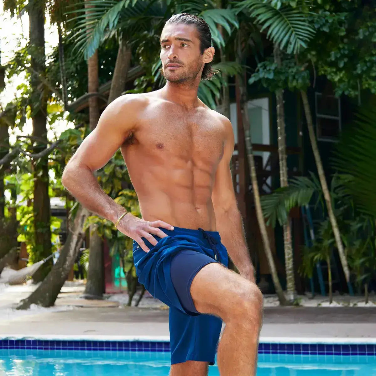 Blue Sapphire Hybrid Short, Compression Lined Swim and Resort Trunk