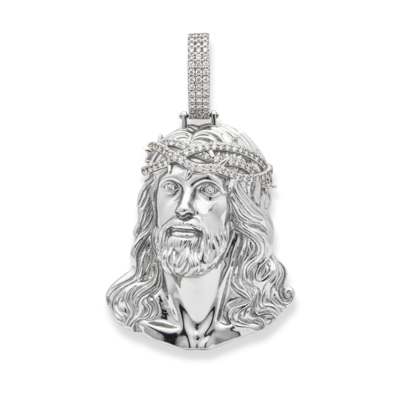 Moissanite Jesus Piece Pendant Solid 925 Sterling Silver Glossy Finish