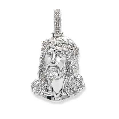 Moissanite Jesus Piece Pendant Solid 925 Sterling Silver Glossy Finish