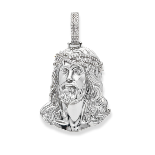 Moissanite Jesus Head Piece Pendant - Solid 925 Sterling Silver