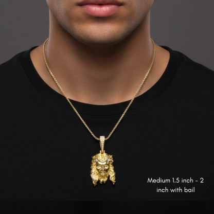 Moissanite Jesus Piece Head Pendant 14K Gold Plated Solid 925 Sterling Silver