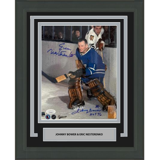 Framed Autographed/Signed Johnny Bower and Eric Nesterenko 8x10 Hockey Photo JSA COA