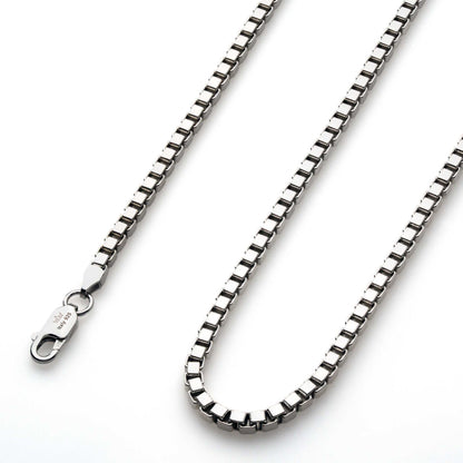 Box Chain 925 Sterling Silver – High Polish Rhodium Plated Necklace 1 - 3 mm