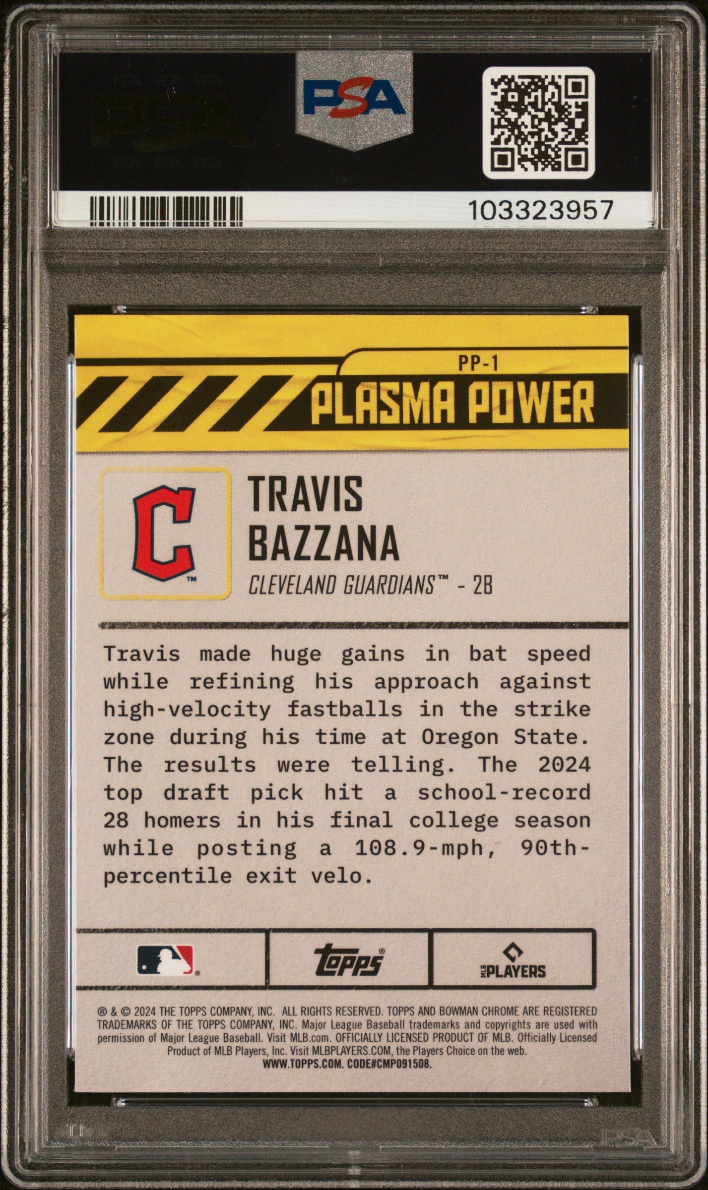 Graded 2024 Topps Bowman Draft Travis Bazzana #PP1 Plasma Power Rookie RC Baseball Card PSA 10 Gem Mint