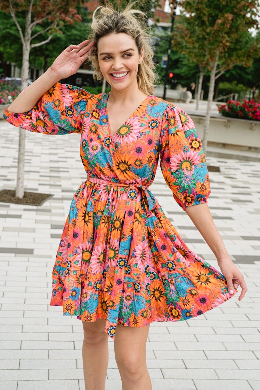 Chloe Mini Wrap Dress- Floral Bouquet - final sale