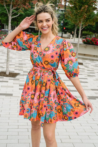 Chloe Mini Wrap Dress- Floral Bouquet - final sale