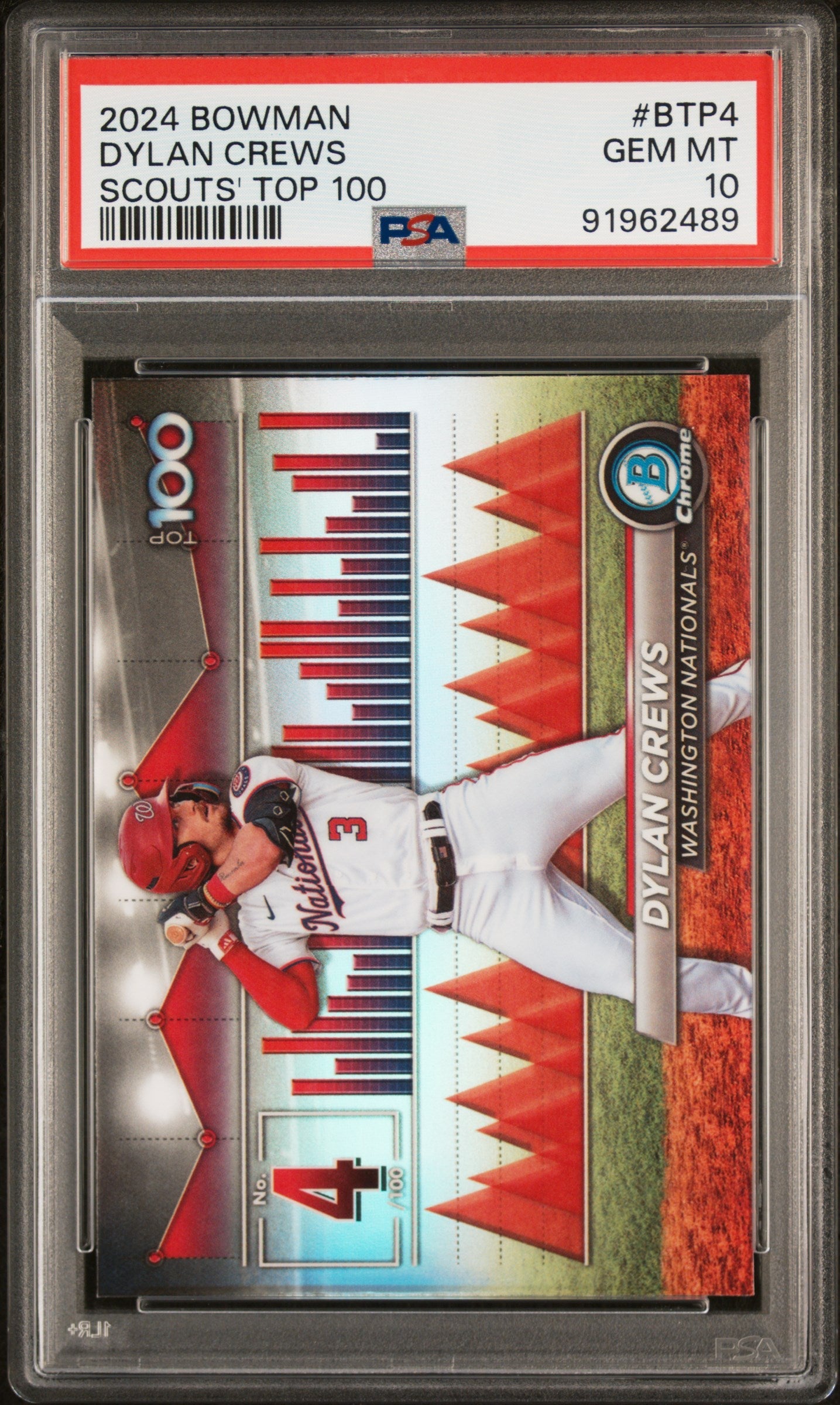 Graded 2024 Topps Bowman Dylan Crews #BTP4 Scouts Top 100 Rookie RC Baseball Card PSA 10 Gem Mint