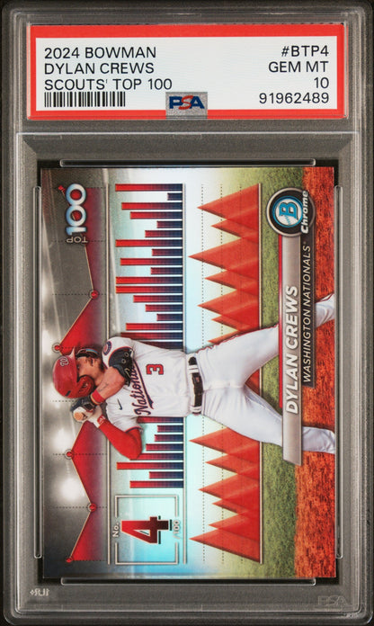 Graded 2024 Topps Bowman Dylan Crews #BTP4 Scouts Top 100 Rookie RC Baseball Card PSA 10 Gem Mint