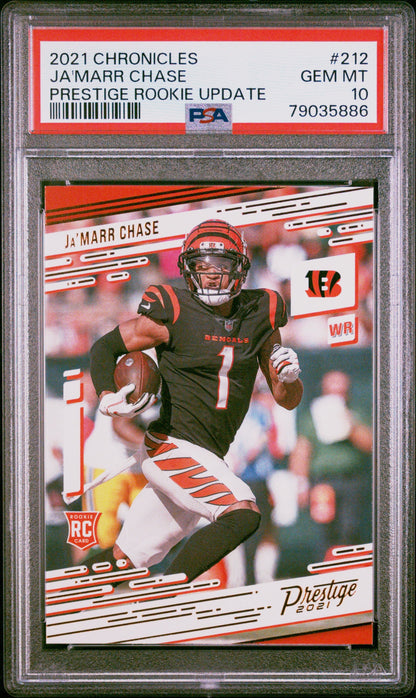 Graded 2021 Panini Chronicles Ja'Marr Chase #212 Prestige Rookie Update Rookie RC Football Card PSA 10 Gem Mint