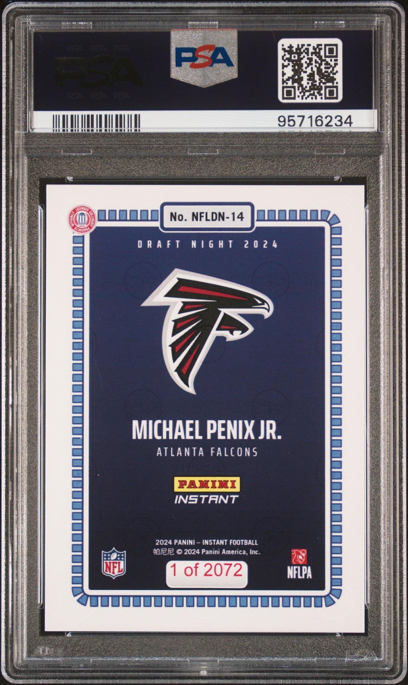 Graded 2024 Panini Instant NFL Michael Penix Jr #14 Draft Night Rookie RC Football Card PSA 9 Mint