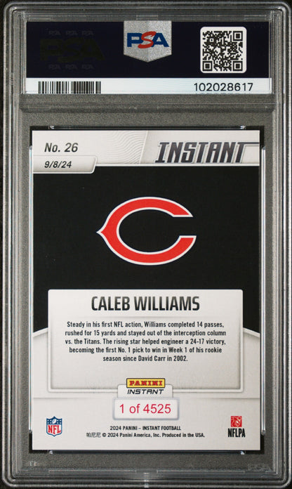 Graded 2024 Panini Instant NFL Caleb Williams #26 Rookie RC Football Card PSA 10 Gem Mint