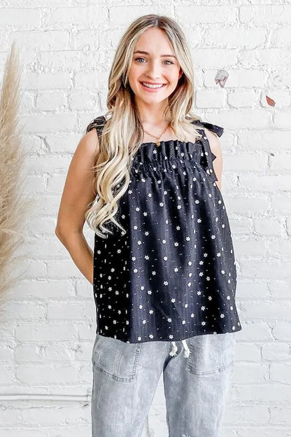 And The Why Daisy Polka Dot Print Ruffle Tank Top