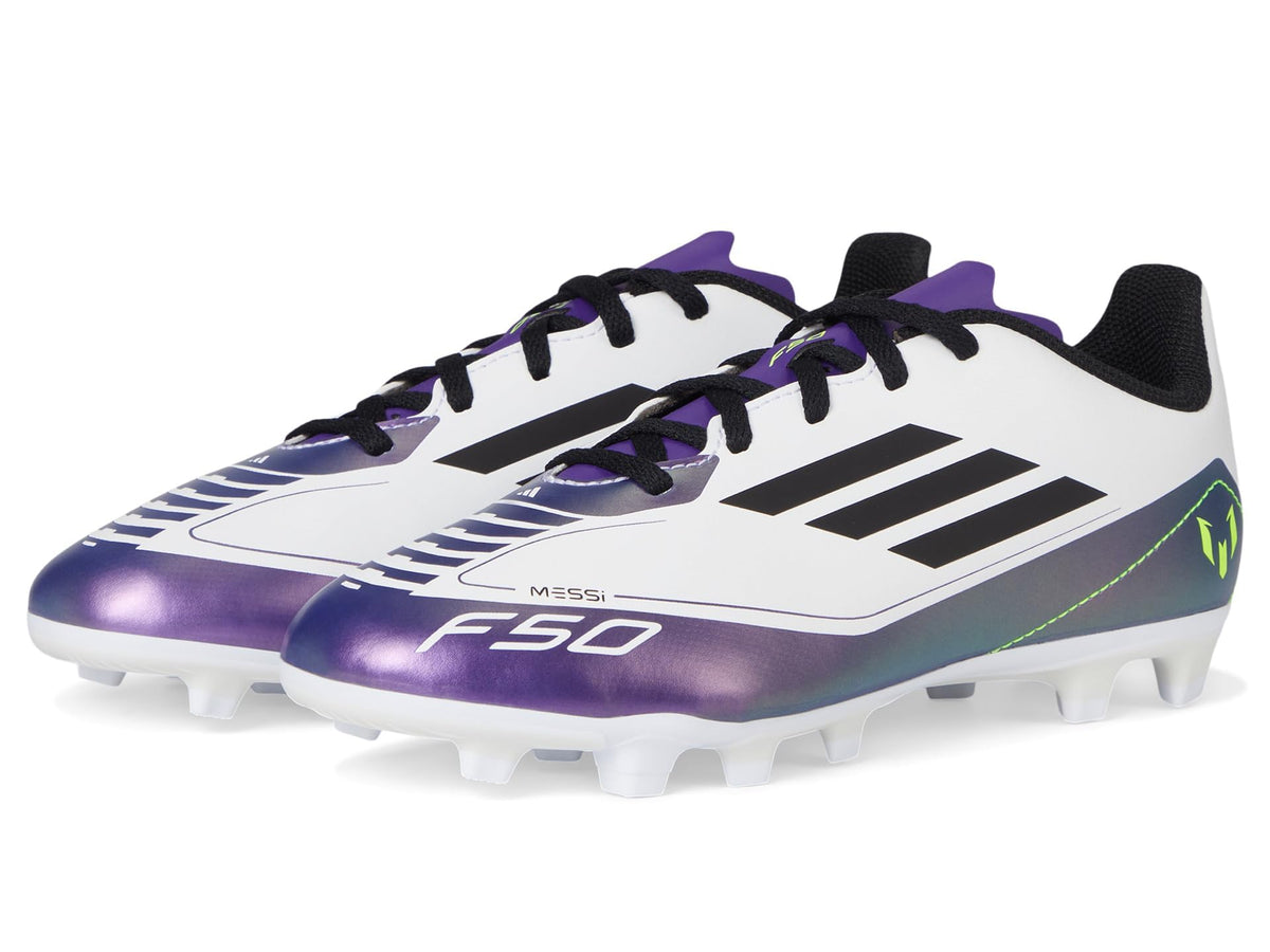 adidas F50 Club Messi Flexible Ground Sneaker White/Black/Unity Purple 1 US Unisex Little Kid