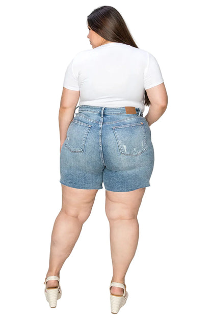 Full Size High Waist Raw Hem Denim Shorts