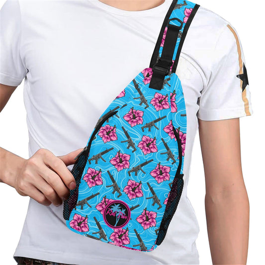 High Capacity Hibiscus Blue Sling Bag