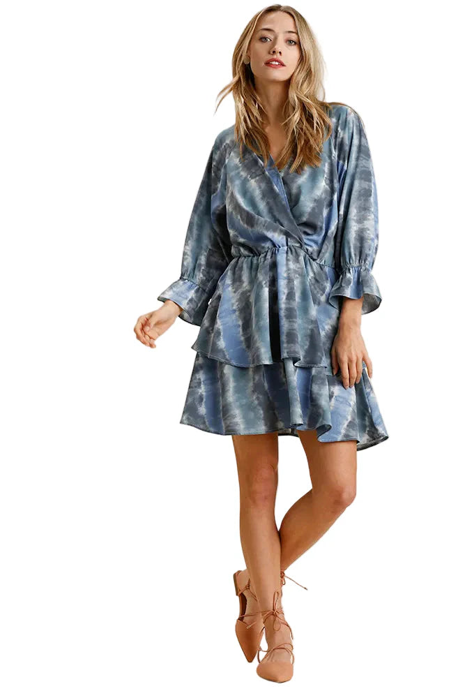 Tie Dye Ruffled Layered Dress with Elastic Waistband