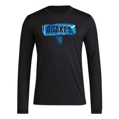 adidas Mens Long Sleeve Pre-Game T-Shirt Black/San Jose Earthquakes Medium