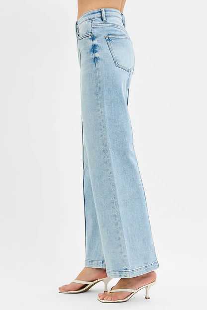 RISEN Full Size High Waist Wide Leg Pintuck Detailed Plus Size