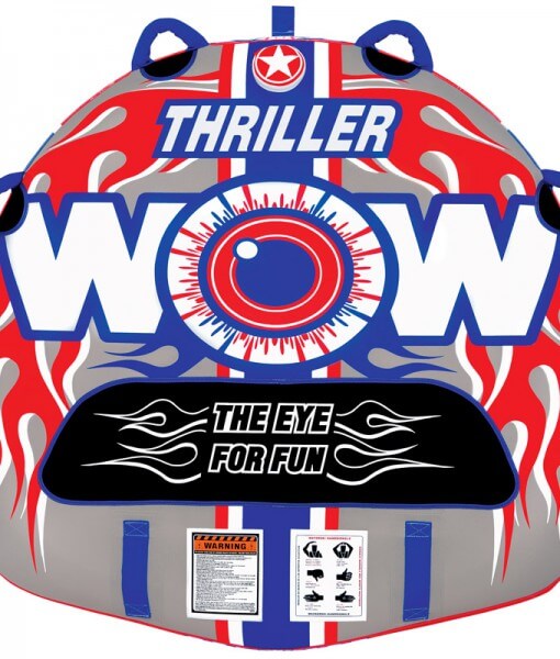 WOW Sports Thriller 1 Person Towable Water Tube - Starter Kit w/ 12V Pump & 1K Tow Rope