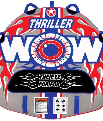 WOW Sports Thriller 1 Person Towable Water Tube - Starter Kit w/ 12V Pump & 1K Tow Rope