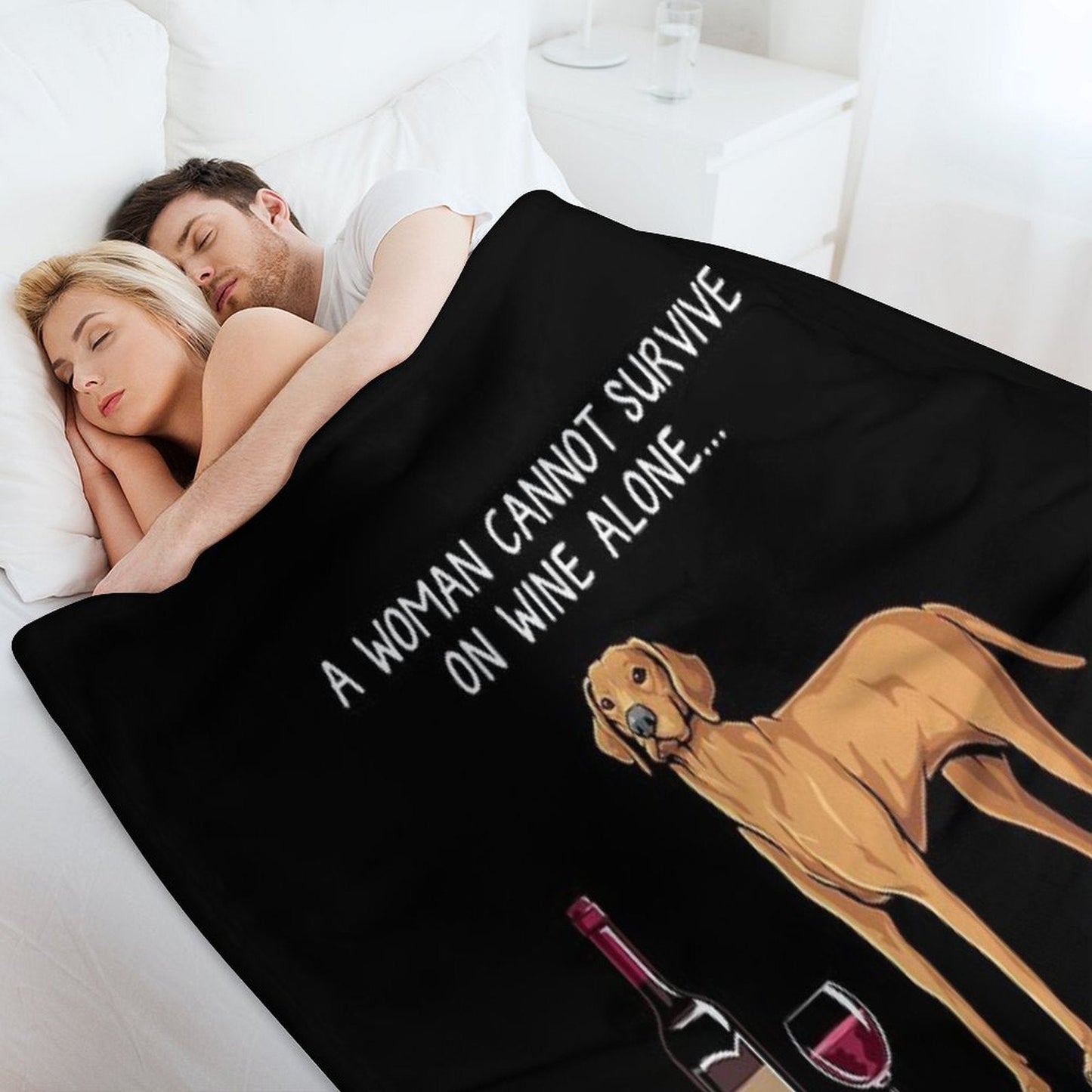 Vizsla And Wine Funny Dog Throw Blanket