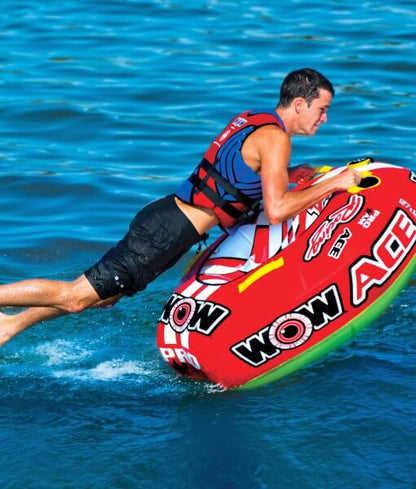 WOW Sports 1 Person Towable Water Tube - Ace Racing Starter Kit w 12V Pump & 1K Tow Rope