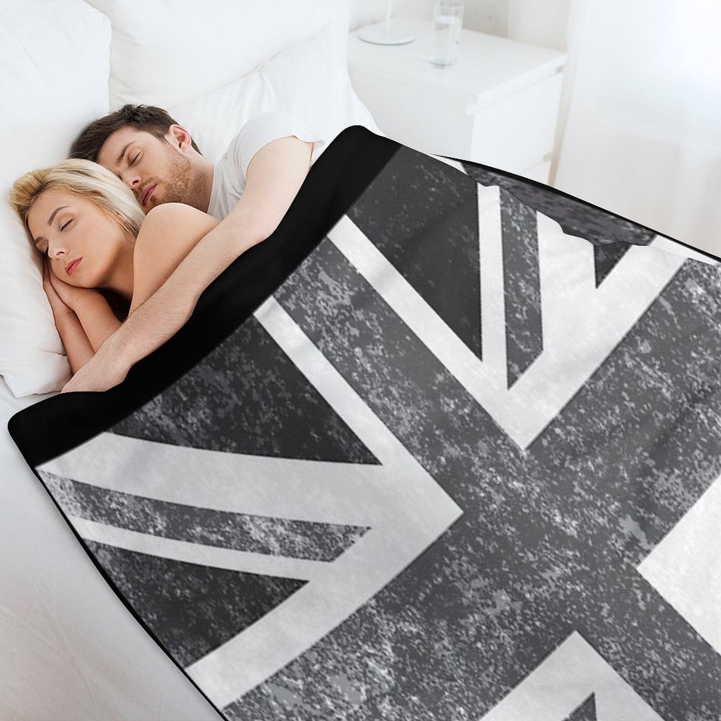 Union Jack Vintage Grayscale - United Kingdom Flag Throw Blanket