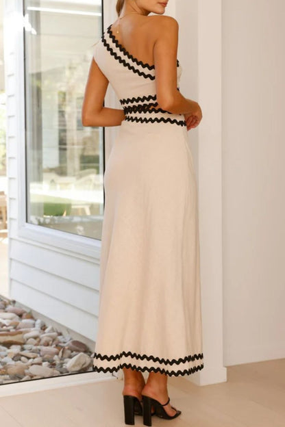 Cutout Contrast Trim Single Shoulder Dress