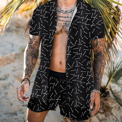 Men's Tropical Palm Print Shirt Shorts Set - Beach Summer Outfit
