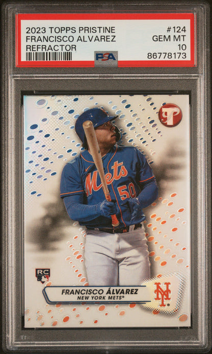Graded 2023 Topps Pristine Francisco Alvarez #124 Refractor Rookie RC Baseball Card PSA 10 Gem Mint
