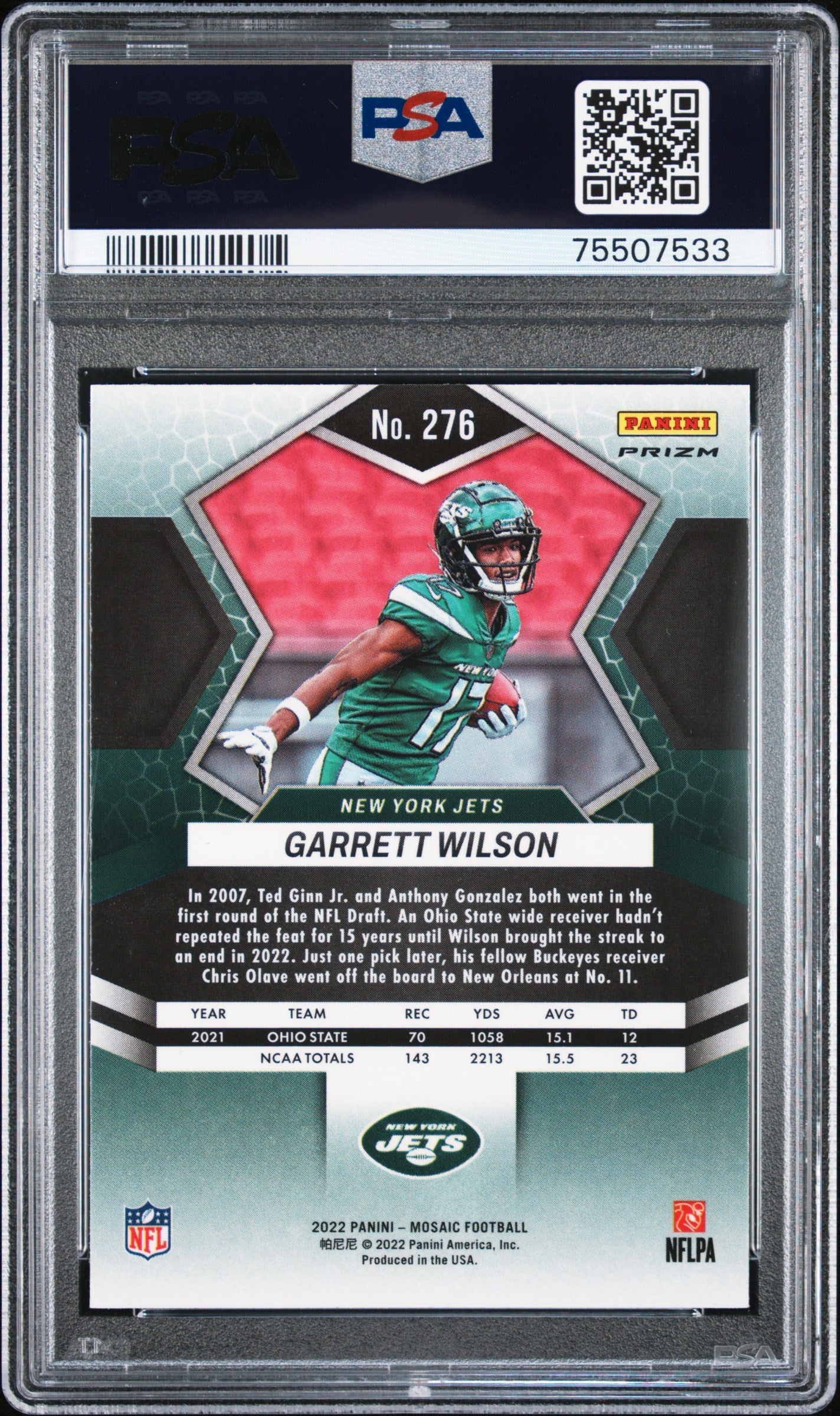 Graded 2022 Panini Mosaic Garrett Wilson #276 Green Mosaic Rookie RC Football Card PSA 10 Gem Mint