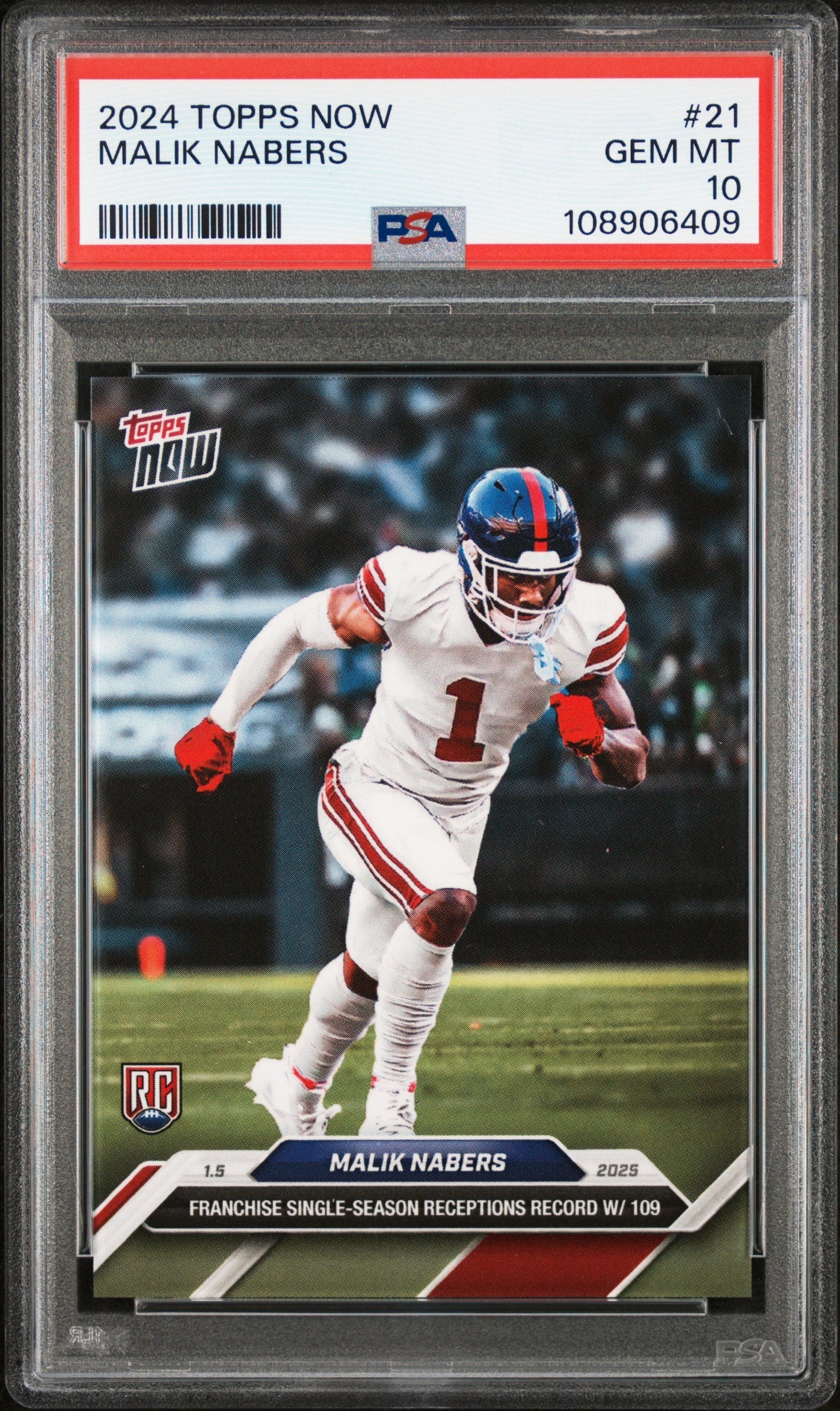 Graded 2024 Topps Now Malik Nabers #21 Rookie RC Football Card PSA 10 Gem Mint