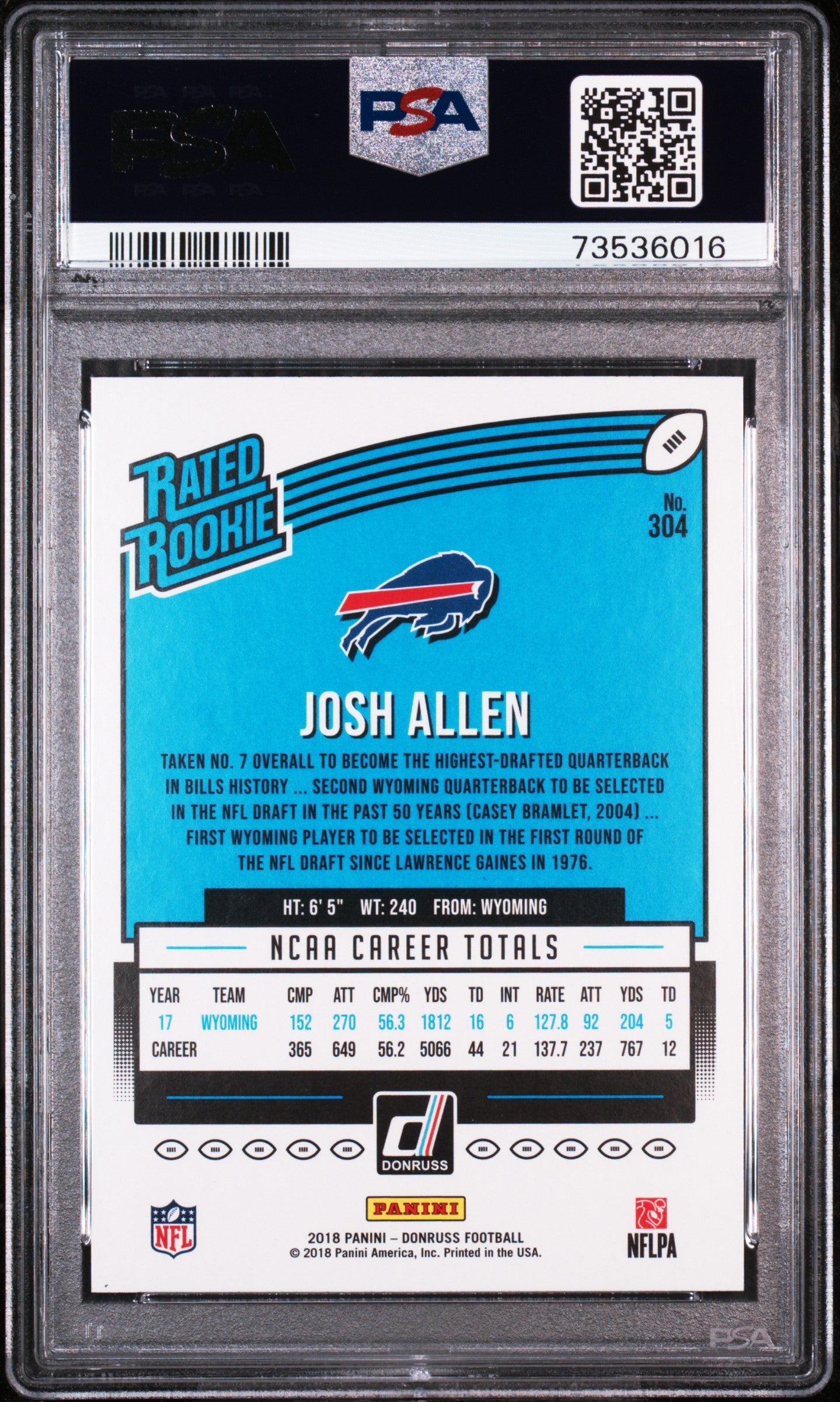 Graded 2018 Panini Donruss Josh Allen #304 Rookie RC Football Card PSA 10 Gem Mint