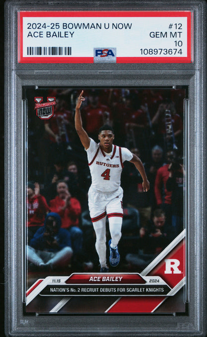 Graded 2024 Topps Bowman U Now Ace Bailey #12 Rookie RC Basketball Card PSA 10 Gem Mint