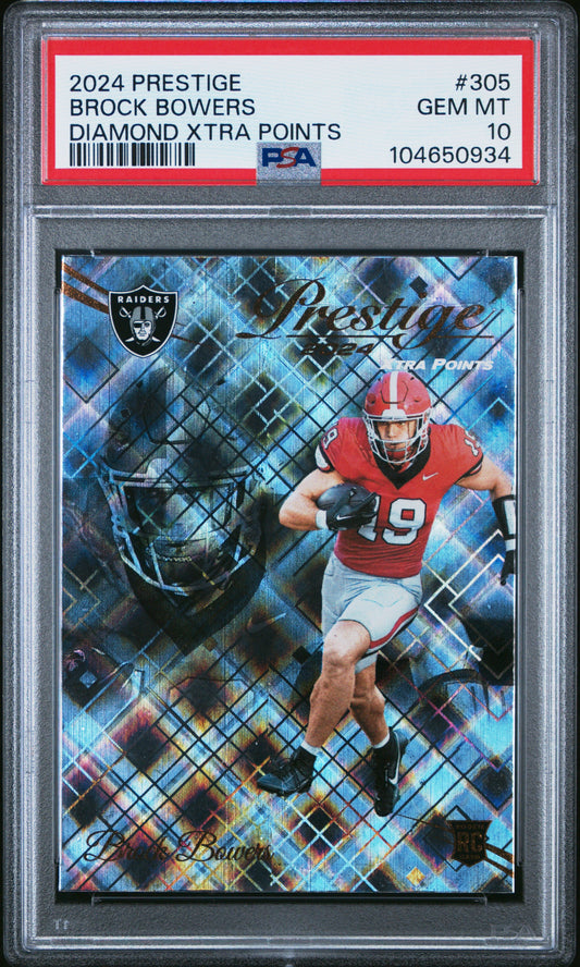 Graded 2024 Panini Prestige Brock Bowers #305 Diamond Xtra Points Rookie RC Football Card PSA 10 Gem Mint