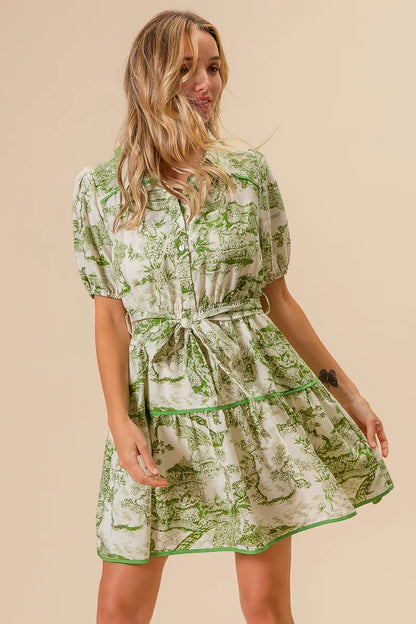 BiBi Woven Printed Tiered Dress