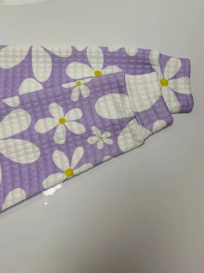 Floral Print Textured Drawstring Hoodie